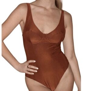 Free People x We Are Hah Eyes On Top Classic Bodysuit in Milk Chocolate